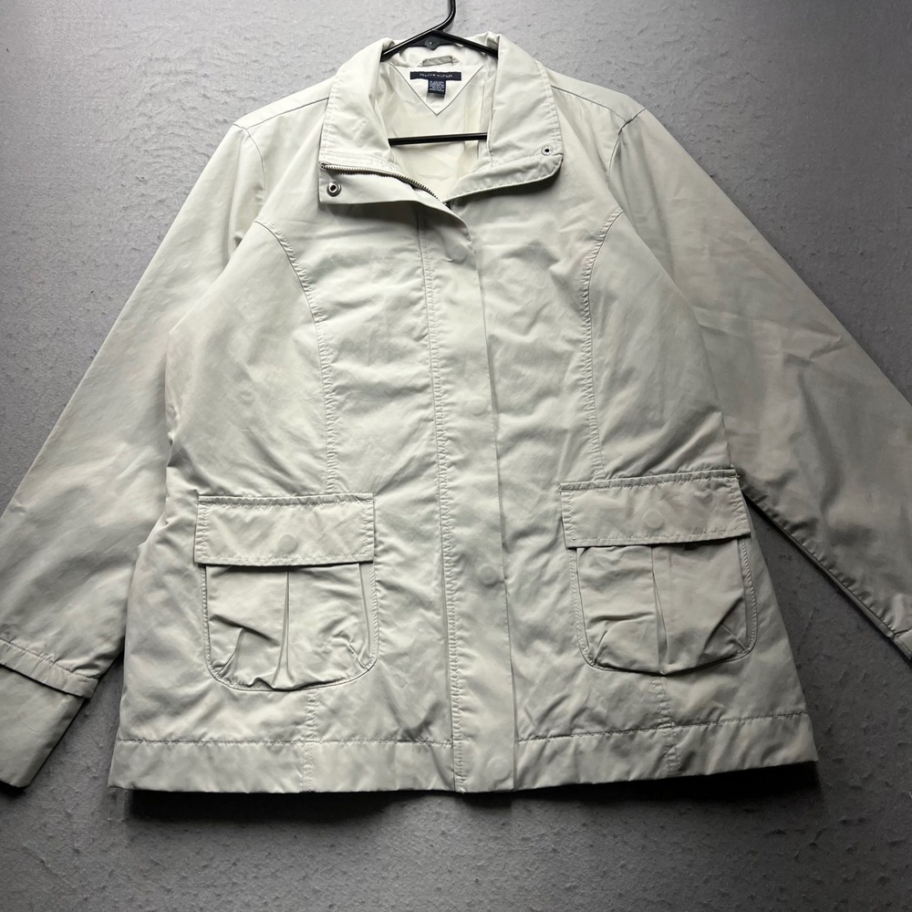 Tommy Hilfiger Womens XL Beige Cotton Blend Full Zip Utility Jacket Cargo Pocket
